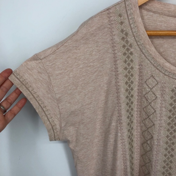 J Jill Pure Jill Womens Embroidered Scoop Neck Tee Size Medium Cream Cotton Boho - Picture 2 of 10